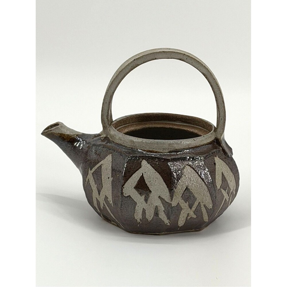 Vintage Lidless Studio Pottery Teapot Base Faceted Stoneware Tenmoku Vase As-Is